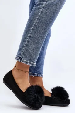 Damskie Boto Damskie Mokasyny Z Futerkiem Czarne Novas