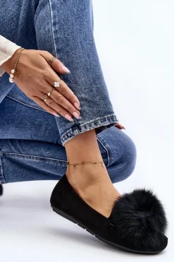 Damskie Boto Damskie Mokasyny Z Futerkiem Czarne Novas