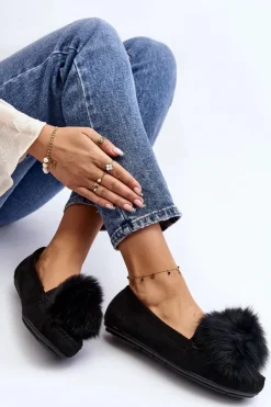 Damskie Boto Damskie Mokasyny Z Futerkiem Czarne Novas