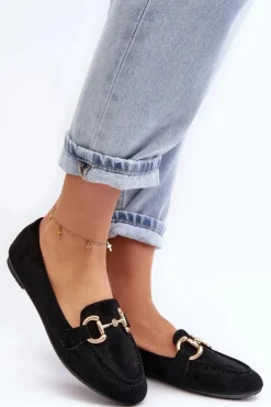 Damskie Boto Damskie Mokasyny Z Ozdobą Ekozamsz Czarne Winalita