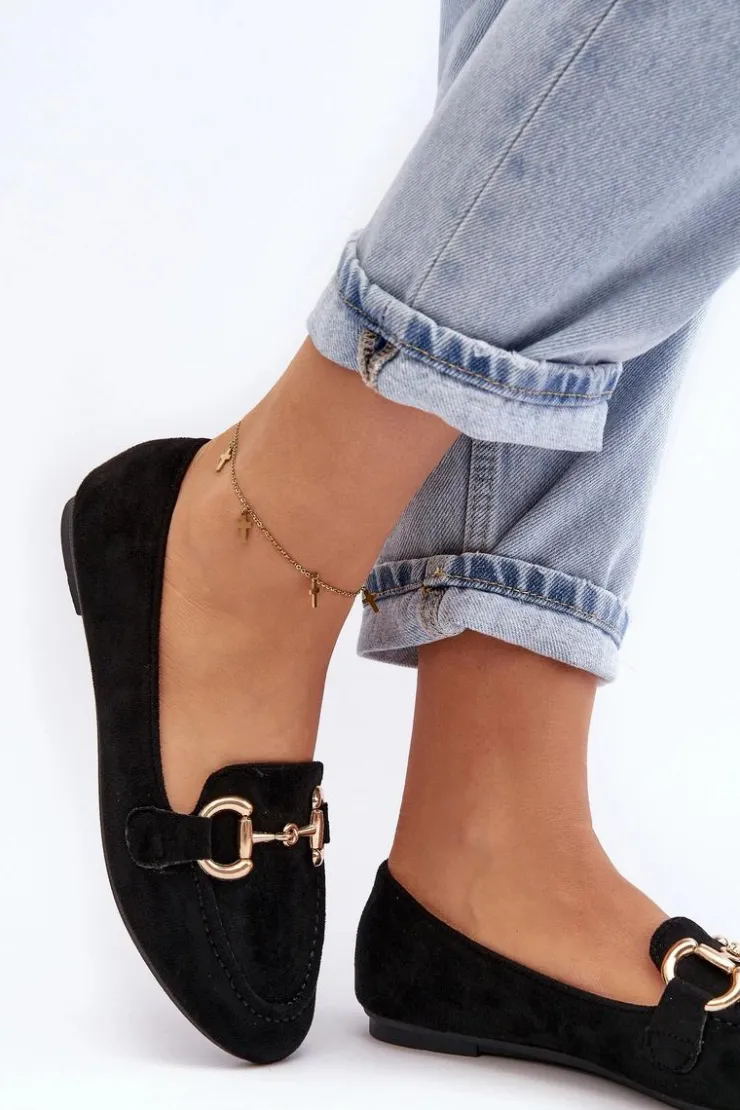 Damskie Boto Damskie Mokasyny Z Ozdobą Ekozamsz Czarne Winalita