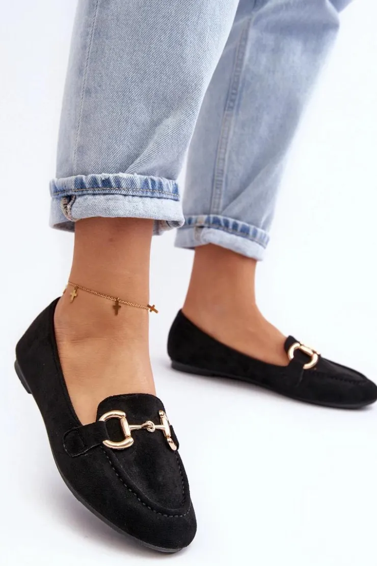 Damskie Boto Damskie Mokasyny Z Ozdobą Ekozamsz Czarne Winalita