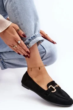 Damskie Boto Damskie Mokasyny Z Ozdobą Ekozamsz Czarne Winalita