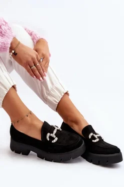 Hot Boto Damskie Mokasyny Z Ozdobą Czarne Ellise