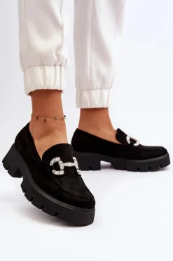Hot Boto Damskie Mokasyny Z Ozdobą Czarne Ellise