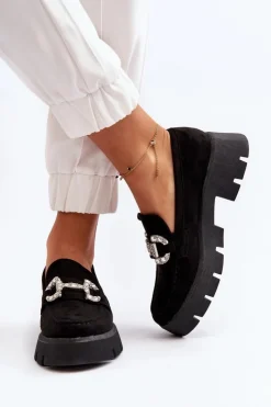 Hot Boto Damskie Mokasyny Z Ozdobą Czarne Ellise