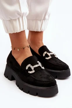 Hot Boto Damskie Mokasyny Z Ozdobą Czarne Ellise