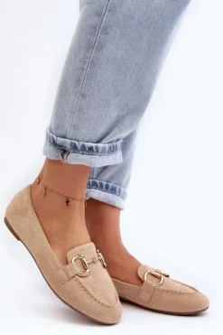 Boto Loafersy Damskie|Mokasyny Damskie Zamszowe*Damskie Mokasyny Z Ozdobą Ekozamsz Beżowe Winalita