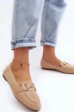 Boto Loafersy Damskie|Mokasyny Damskie Zamszowe*Damskie Mokasyny Z Ozdobą Ekozamsz Beżowe Winalita
