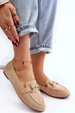 Boto Loafersy Damskie|Mokasyny Damskie Zamszowe*Damskie Mokasyny Z Ozdobą Ekozamsz Beżowe Winalita