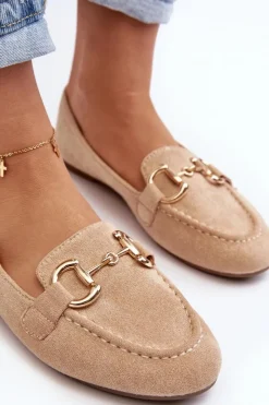 Boto Loafersy Damskie|Mokasyny Damskie Zamszowe*Damskie Mokasyny Z Ozdobą Ekozamsz Beżowe Winalita
