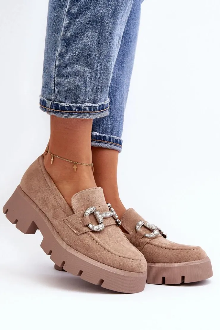 Damskie Boto Damskie Mokasyny Z Ozdobą Beżowe Ellise