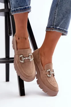 Damskie Boto Damskie Mokasyny Z Ozdobą Beżowe Ellise