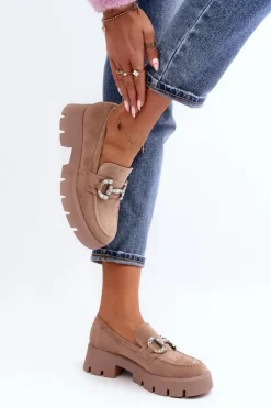 Damskie Boto Damskie Mokasyny Z Ozdobą Beżowe Ellise