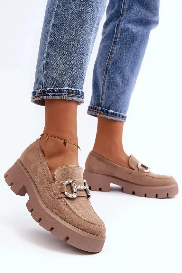 Damskie Boto Damskie Mokasyny Z Ozdobą Beżowe Ellise