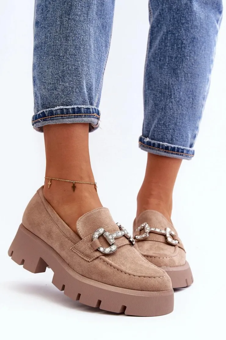 Damskie Boto Damskie Mokasyny Z Ozdobą Beżowe Ellise