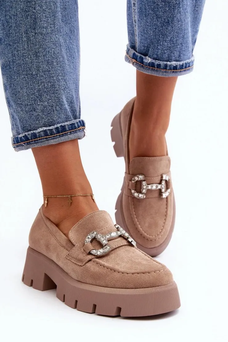 Damskie Boto Damskie Mokasyny Z Ozdobą Beżowe Ellise