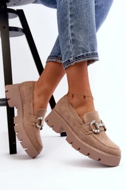 Damskie Boto Damskie Mokasyny Z Ozdobą Beżowe Ellise