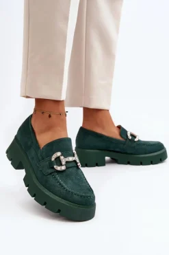 Boto Mokasyny Na Platformie|Mokasyny Damskie Zamszowe*Damskie Mokasyny Z Ozdobą Zielone Ellise