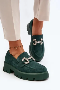 Boto Mokasyny Na Platformie|Mokasyny Damskie Zamszowe*Damskie Mokasyny Z Ozdobą Zielone Ellise