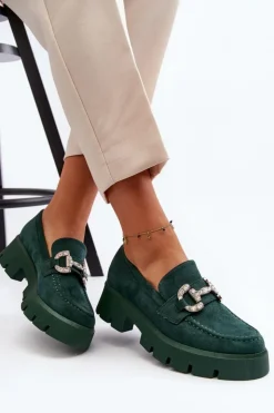 Boto Mokasyny Na Platformie|Mokasyny Damskie Zamszowe*Damskie Mokasyny Z Ozdobą Zielone Ellise