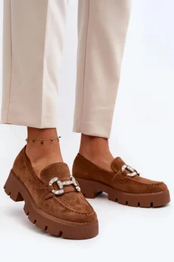 Boto Damskie Mokasyny Z Ozdobą Camel Ellise