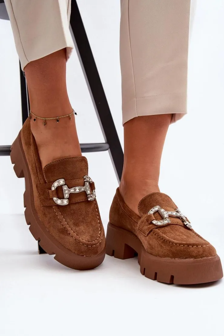Boto Damskie Mokasyny Z Ozdobą Camel Ellise