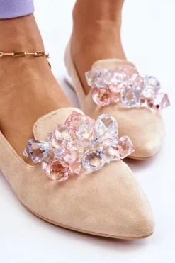 Discount Boto Damskie Mokasyny Z Ozdobami Na Płaskim Obcasie Beżowe Sloane