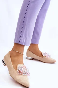 Discount Boto Damskie Mokasyny Z Ozdobami Na Płaskim Obcasie Beżowe Sloane