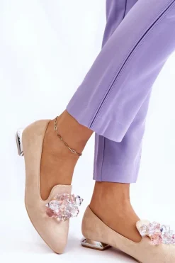 Discount Boto Damskie Mokasyny Z Ozdobami Na Płaskim Obcasie Beżowe Sloane