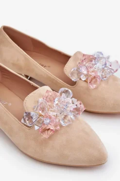 Discount Boto Damskie Mokasyny Z Ozdobami Na Płaskim Obcasie Beżowe Sloane