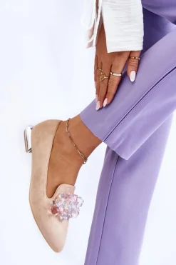 Discount Boto Damskie Mokasyny Z Ozdobami Na Płaskim Obcasie Beżowe Sloane