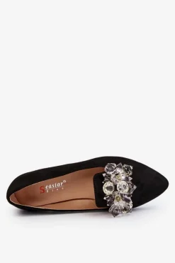 Outlet Boto Damskie Mokasyny Z Ozdobami Na Płaskim Obcasie Czarne Sloane