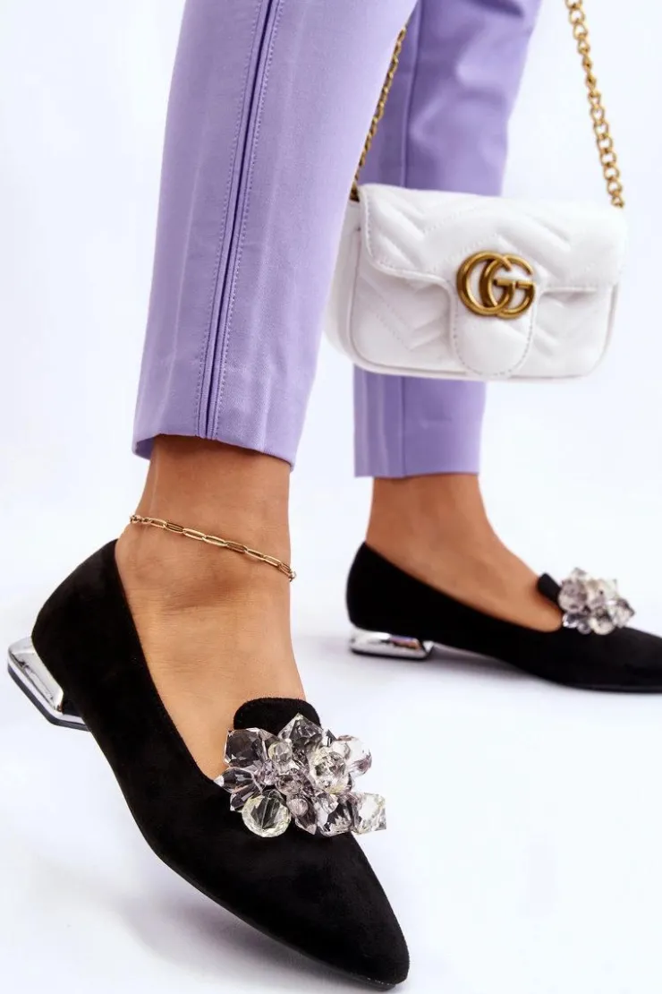 Outlet Boto Damskie Mokasyny Z Ozdobami Na Płaskim Obcasie Czarne Sloane