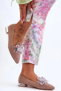 Damskie Boto Damskie Mokasyny Z Ozdobami Na Płaskim Obcasie Ciemnobeżowe Sloane