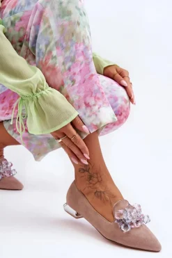 Damskie Boto Damskie Mokasyny Z Ozdobami Na Płaskim Obcasie Ciemnobeżowe Sloane