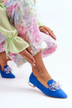 Boto Mokasyny Damskie Zamszowe*Damskie Mokasyny Z Ozdobami Na Płaskim Obcasie Niebieskie Sloane