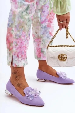 Discount Boto Damskie Mokasyny Z Ozdobami Na Płaskim Obcasie Fioletowe Sloane