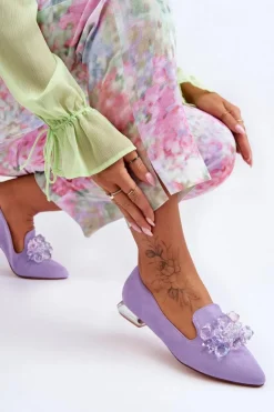 Discount Boto Damskie Mokasyny Z Ozdobami Na Płaskim Obcasie Fioletowe Sloane
