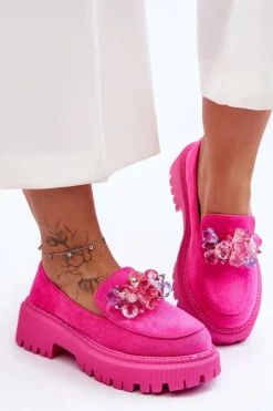Boto Mokasyny Damskie Skórzane|Mokasyny Na Platformie*Damskie Mokasyny Z Ozdobnymi Kryształami Różowe Avril