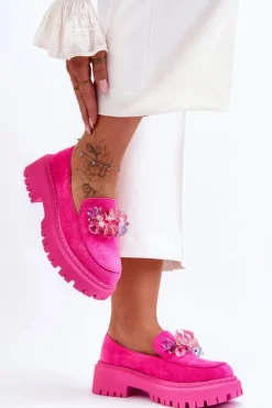 Boto Mokasyny Damskie Skórzane|Mokasyny Na Platformie*Damskie Mokasyny Z Ozdobnymi Kryształami Różowe Avril