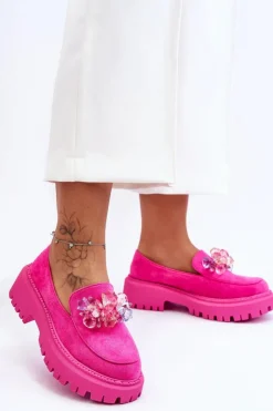 Boto Mokasyny Damskie Skórzane|Mokasyny Na Platformie*Damskie Mokasyny Z Ozdobnymi Kryształami Różowe Avril
