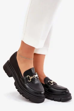 Boto Mokasyny Płaskie|Mokasyny Damskie Skórzane*Damskie Mokasyny Ze Złotym Detalem Eko Skórzane Czarne Gemitha