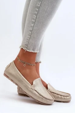 Discount Boto Damskie Mokasyny Złote Ranica Złoty