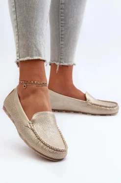 Discount Boto Damskie Mokasyny Złote Ranica Złoty