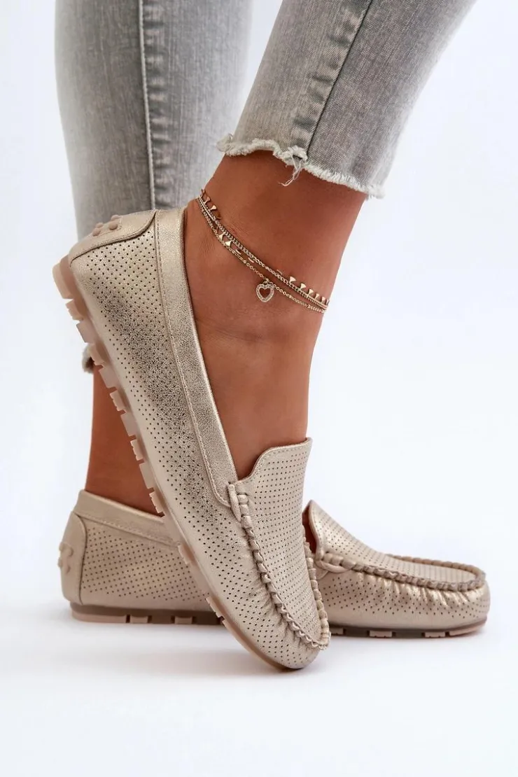 Discount Boto Damskie Mokasyny Złote Ranica Złoty