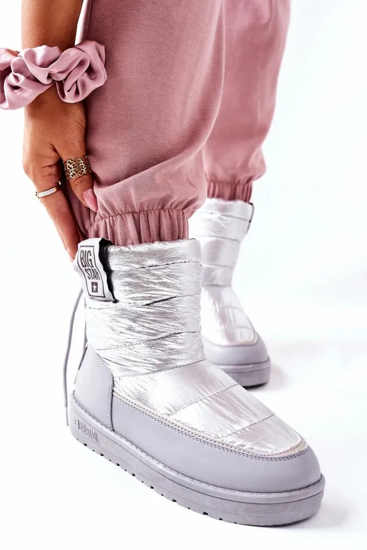 Best Big Star Shoes Damskie Śniegowce Big Star II274118 Srebrne Srebrny