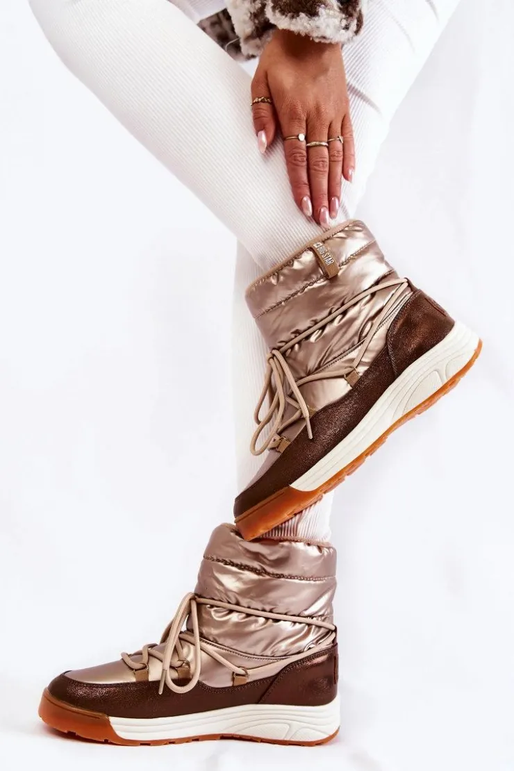 Damskie Big Star Shoes Damskie Śniegowce Memory Foam Big Star KK274276 Złoto-Brązowe