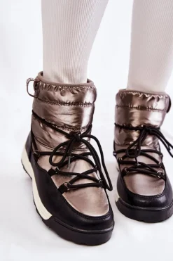 Best Big Star Shoes Damskie Śniegowce Memory Foam Big Star KK274275 Srebrno-Czarne