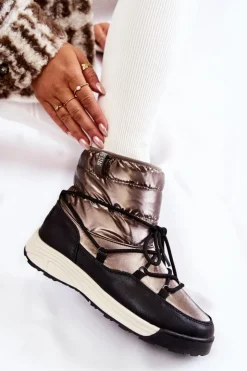 Best Big Star Shoes Damskie Śniegowce Memory Foam Big Star KK274275 Srebrno-Czarne